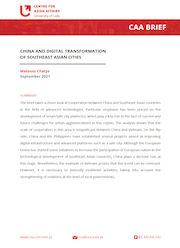 Pierwsza strona opracowania CAA Brief z czerwonym logiem Ośrodka Spraw Azjatyckich w lewym górnym rogu, pod którym znajduje się czerwony pasek z napisem "CAA Brief" a pod nim czarny tekst na białej stronie