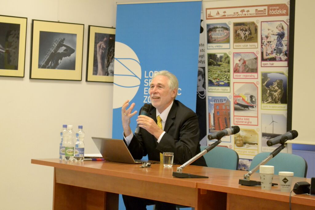 Close-up of panelist during a debate.