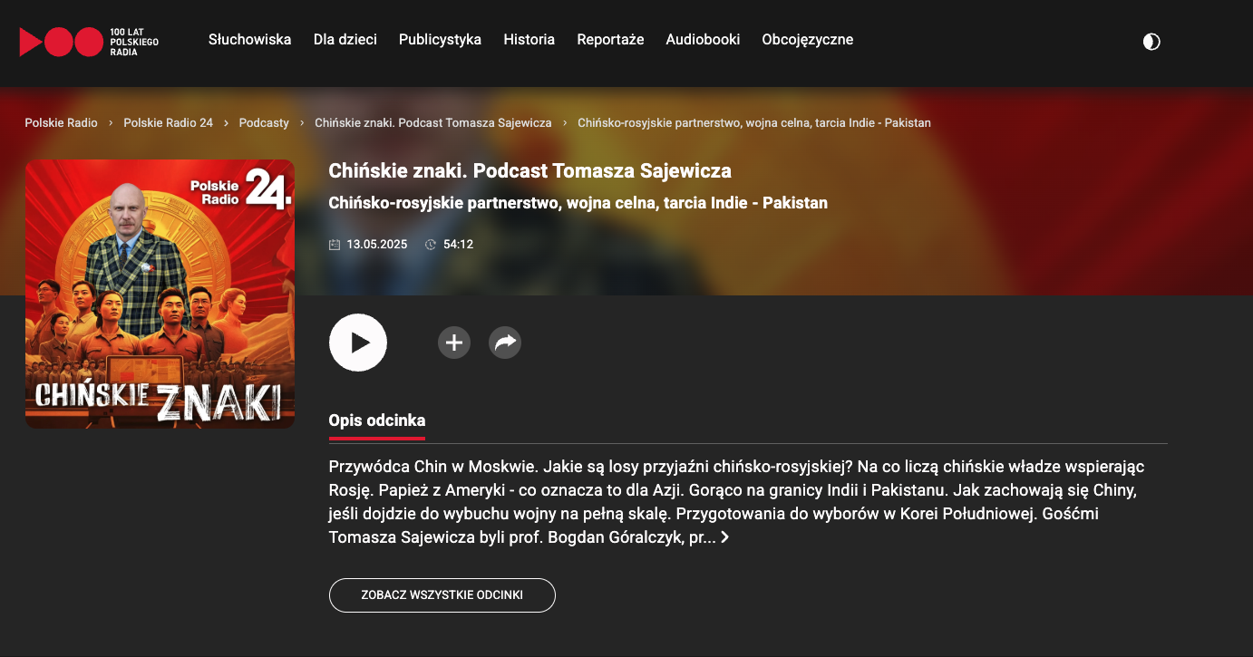 Zrzut ekranu przedstawiający listę nagrań podcastu "Chińskie Znaki"