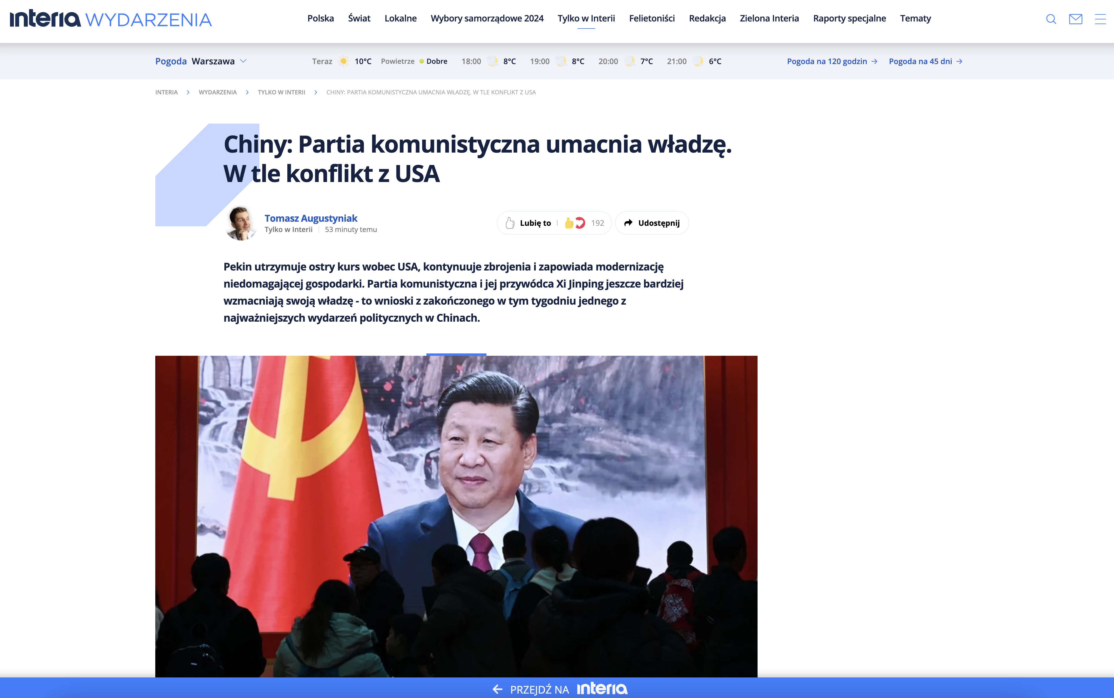 Zrzut ekranu z portalu Interia Wydarzenia