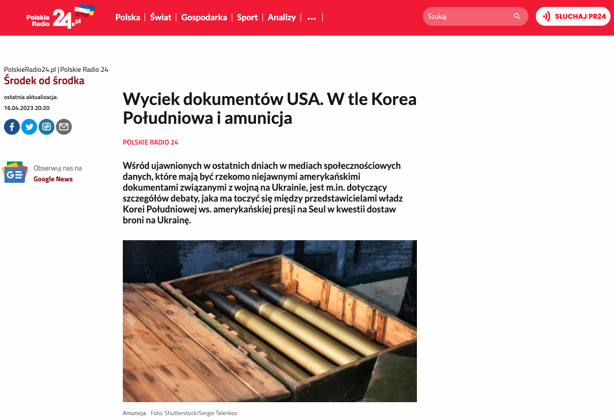 Zrzut ekranu strony internetowej Polskiego Radia/Screenshot of the Polskie Radio website