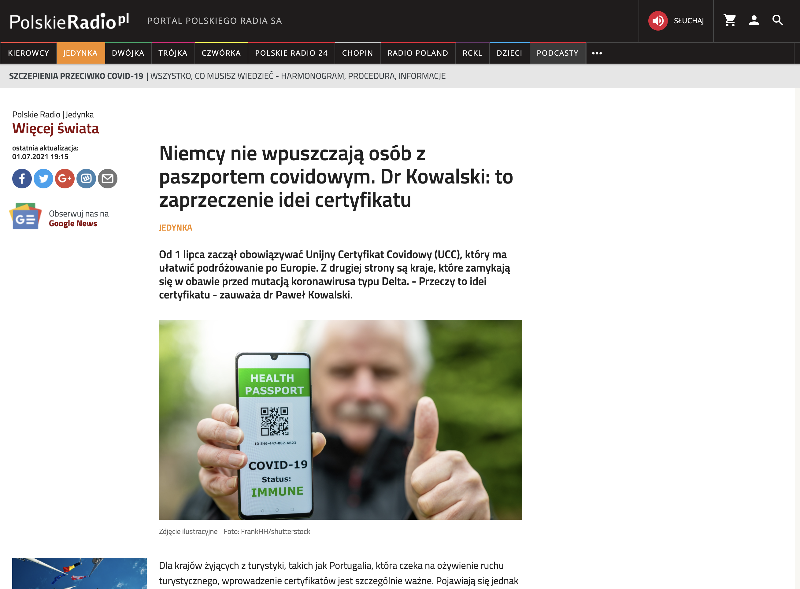 Zrzut ekranu strony internetowej Polskiego Radia/Screenshot of the Polskie Radio website