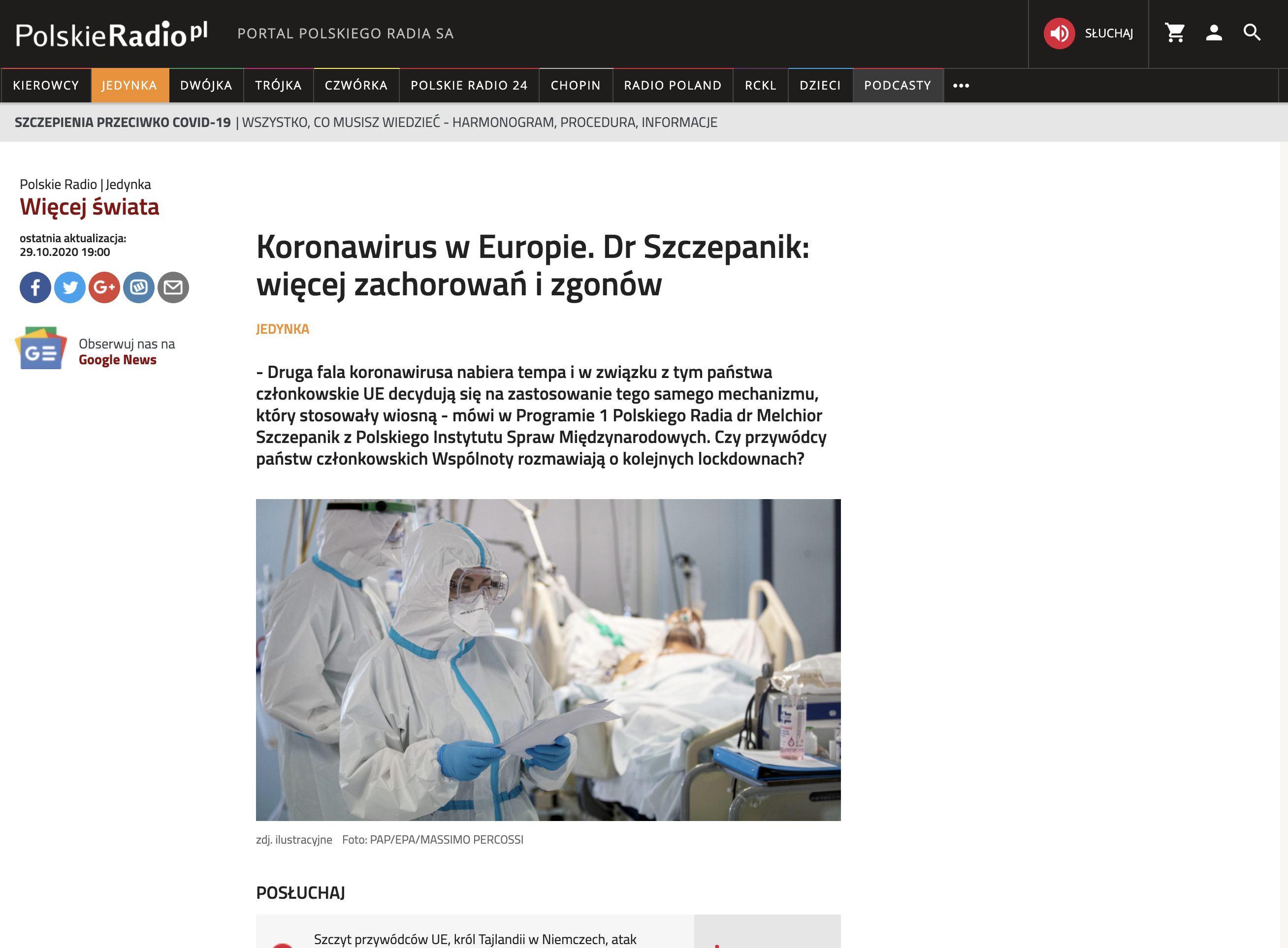 Zrzut ekranu strony internetowej Polskiego Radia/Screenshot of the Polskie Radio website