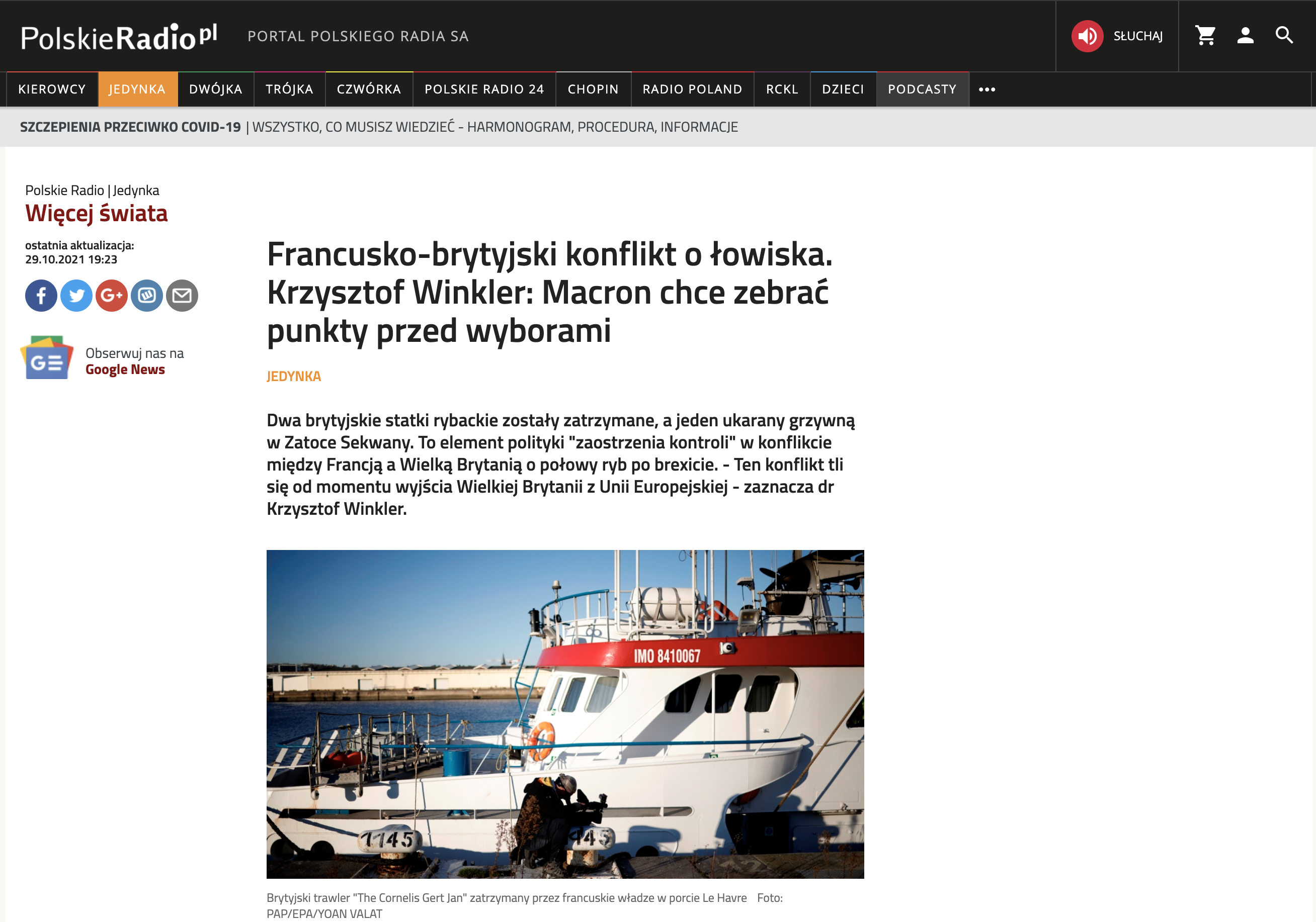 Zrzut ekranu strony internetowej Polskiego Radia/Screenshot of the Polskie Radio website