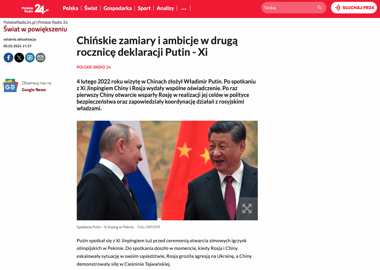 Zrzut ekranu strony internetowej Polskiego Radia/Screenshot of the Polskie Radio website