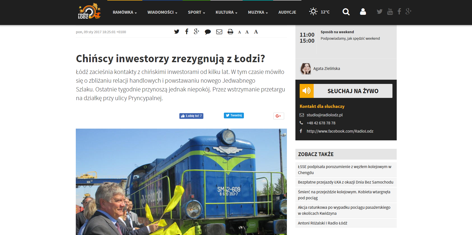 Zrzut ekranu strony internetowej Radia Łódź/Screenshot of the Radio Łódź website