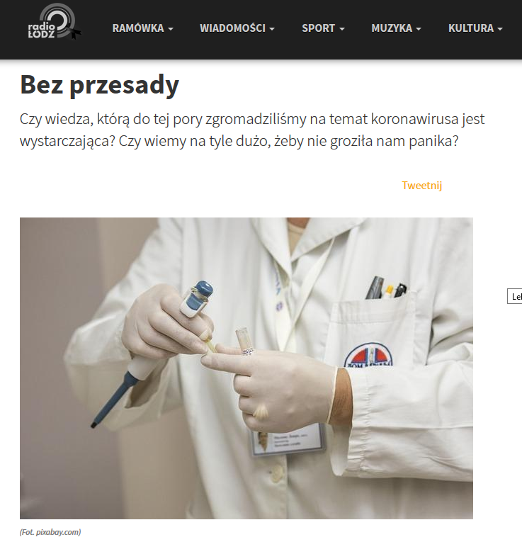 Zrzut ekranu strony internetowej Radia Łódź/Screenshot of the Radio Łódź website