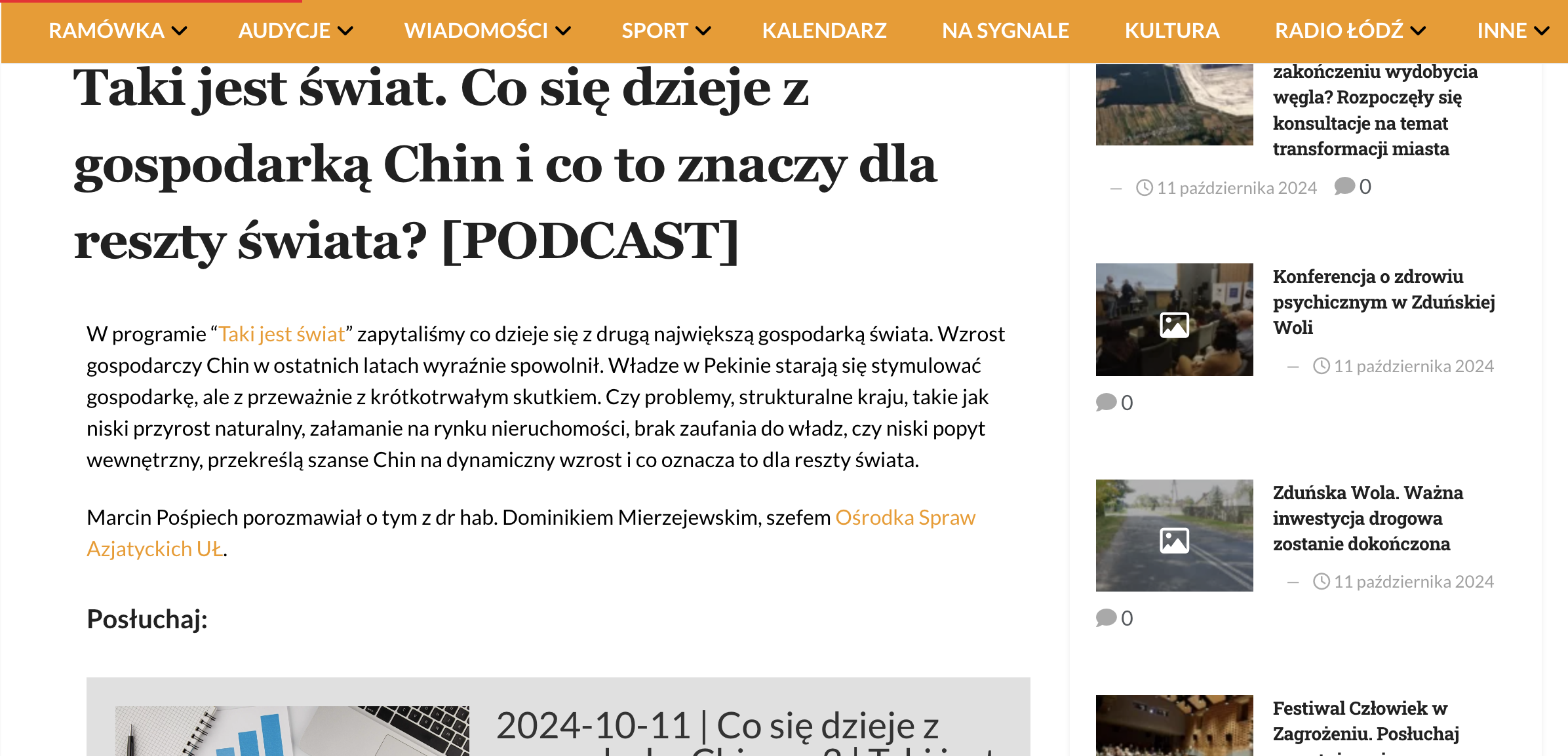 Zrzut ekranu strony internetowej Radia Łódź