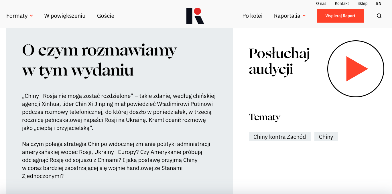 Zrzut ekranu z portalu "Raport na dziś"