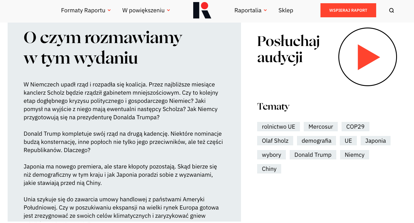 Zrzut ekranu z portalu "Raport o stanie świata"