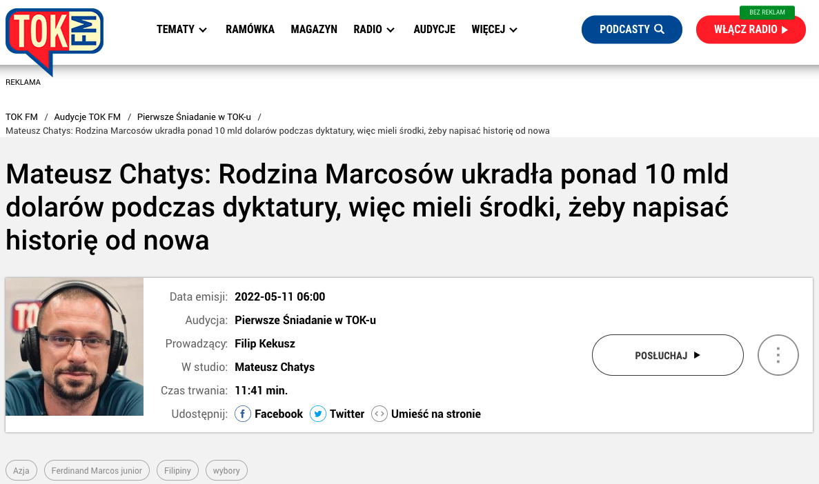 Zrzut ekranu strony internetowej Radia Tok FM/Screenshot of Radio Tok FM website