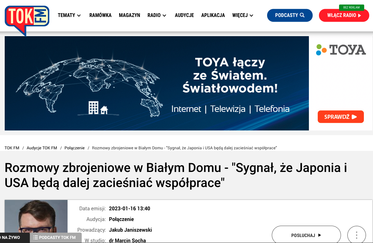 Zrzut ekranu strony internetowej Radia Tok FM/Screenshot of Radio Tok FM website