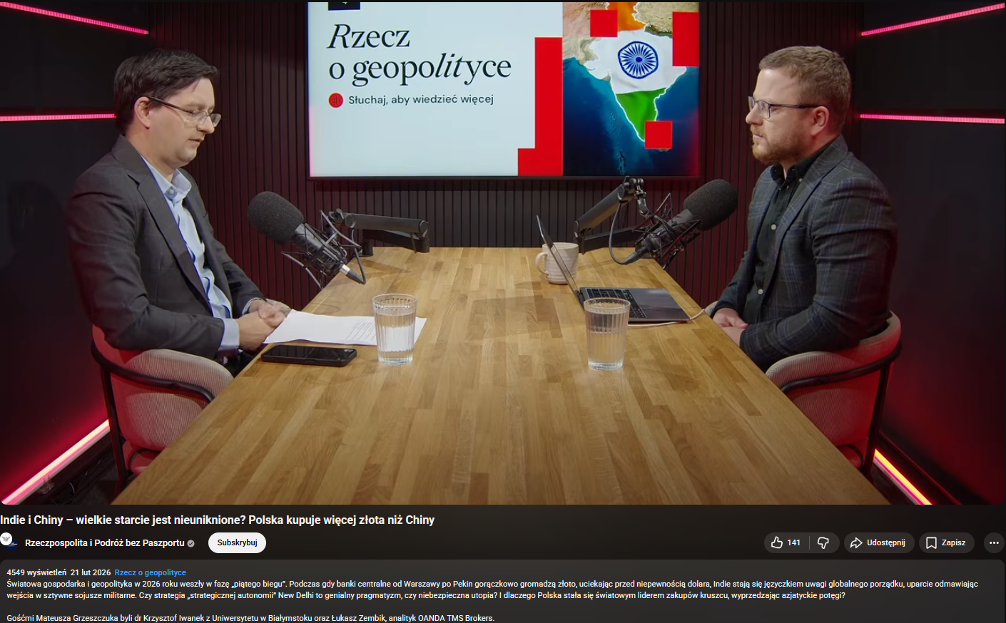 A screenshot from 22 February 2026 from the podcast Rzecz o geopolityce on the YouTube platform.