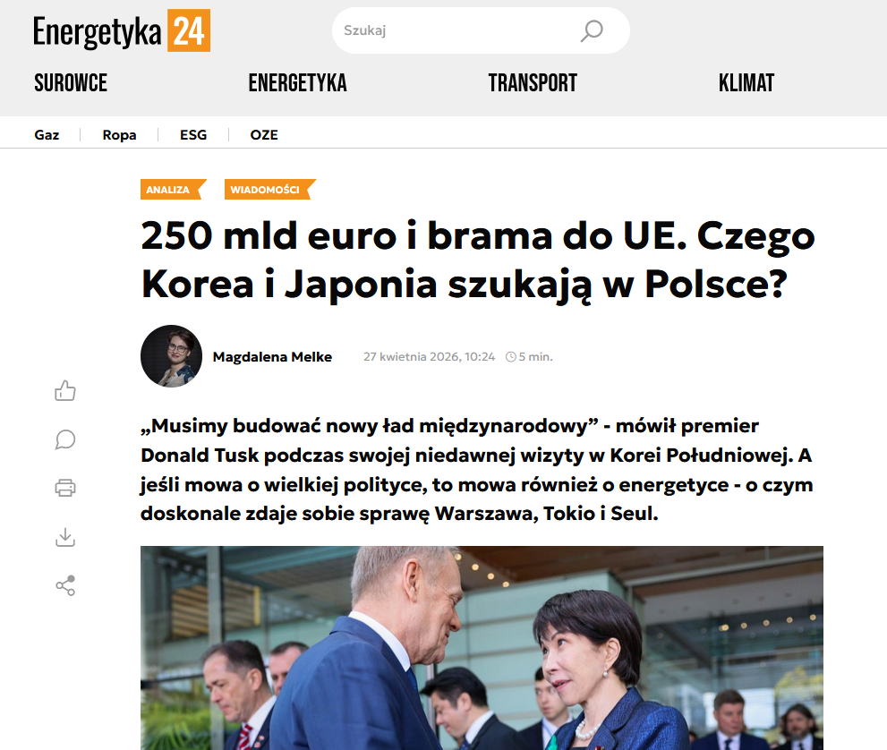 Zrzut ekranu portal Energetyka24, 27 kwietnia 2026