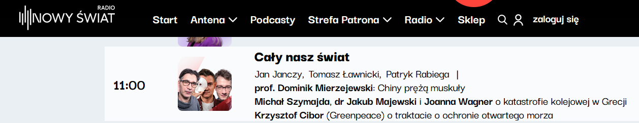 Zrzut ekranu strony internetowej Radia Nowy Świat/Screenshot of Radio Nowy Świat website