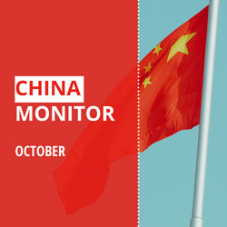 The text "Chinese Monitor October" on a red background, with the Chinese flag next to it.