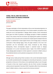 Pierwsza strona opracowania CAA Brief z czerwonym logiem Ośrodka Spraw Azjatyckich w lewym górnym rogu, pod którym znajduje się czerwony pasek z napisem "CAA Brief" a pod nim czarny tekst na białej stronie
