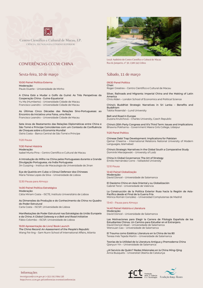 Plan konferencji naukowej organizowanej przez Centro Científico e Cultural de Macau w Lizbonie/Schedule of a scientific conference organized by the Centro Científico e Cultural de Macau in Lisbon