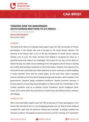 Pierwsza strona opracowania CAA Brief z czerwonym logiem Ośrodka Spraw Azjatyckich w lewym górnym rogu, pod którym znajduje się czerwony pasek z napisem "CAA Brief" a pod nim czarny tekst na białej stronie