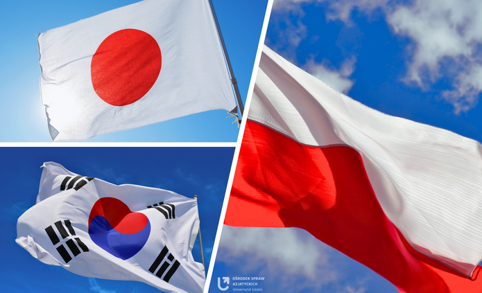Flagi Japonii, Korei Południowej i Polski