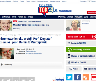 Zrzut ekranu strony internetowej Radia Tok FM/Screenshot of Radio Tok FM website