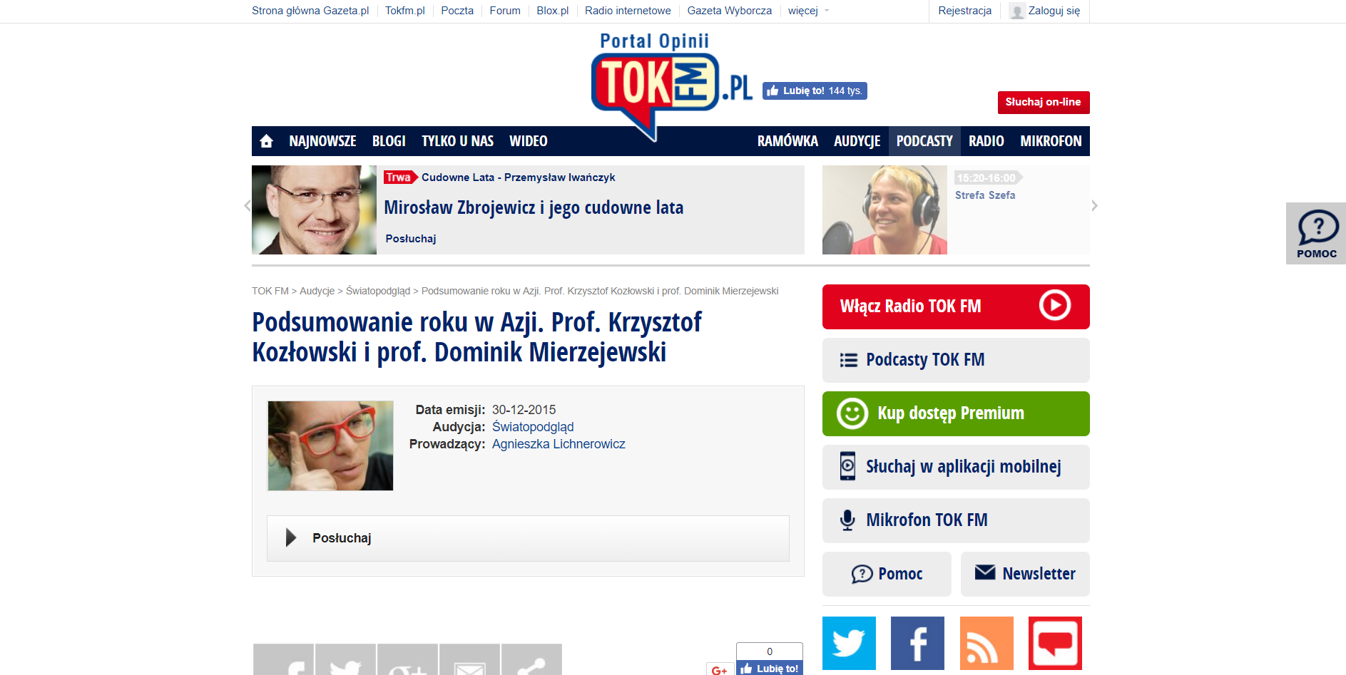 Zrzut ekranu strony internetowej Radia Tok FM/Screenshot of Radio Tok FM website