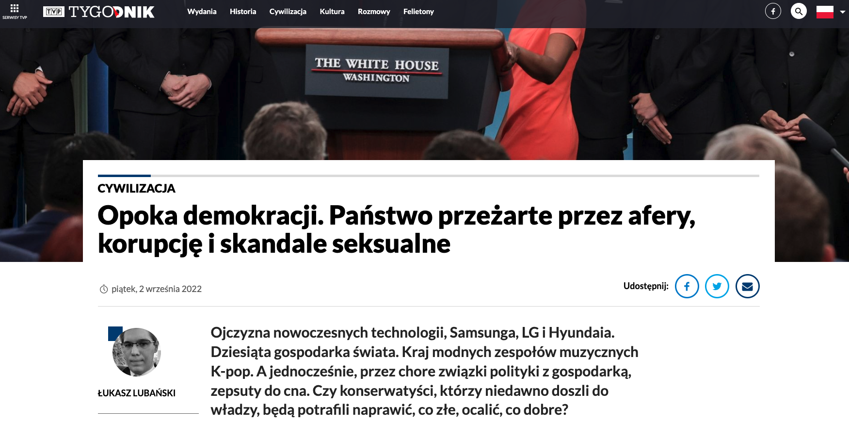 Zrzut ekranu strony internetowej portalu Tygodnik TVP/Screenshot of the Tygodnik TVP website